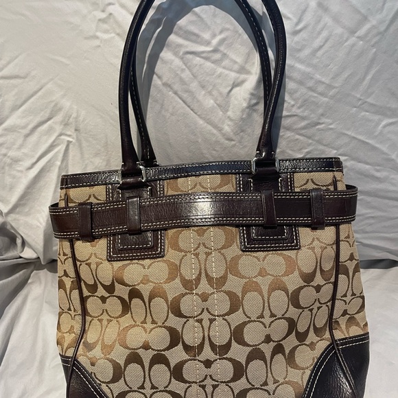 Coach Brown and Tan Signature Tote - Picture 4 of 13